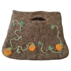 Vintage Handmade Brown Wool Pumpkin Vine Handbag 10x8 Folksy Autumn Fall Hippie